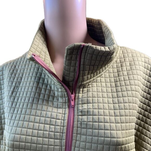 Thermowave Green Quarter Zip Wafer Texture Long Sleeve Pullover Sweatshirt Sz Lg - Picture 2 of 12